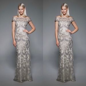 Tadashi Shoji Illusion Off-The-Shoulder Lace Gown